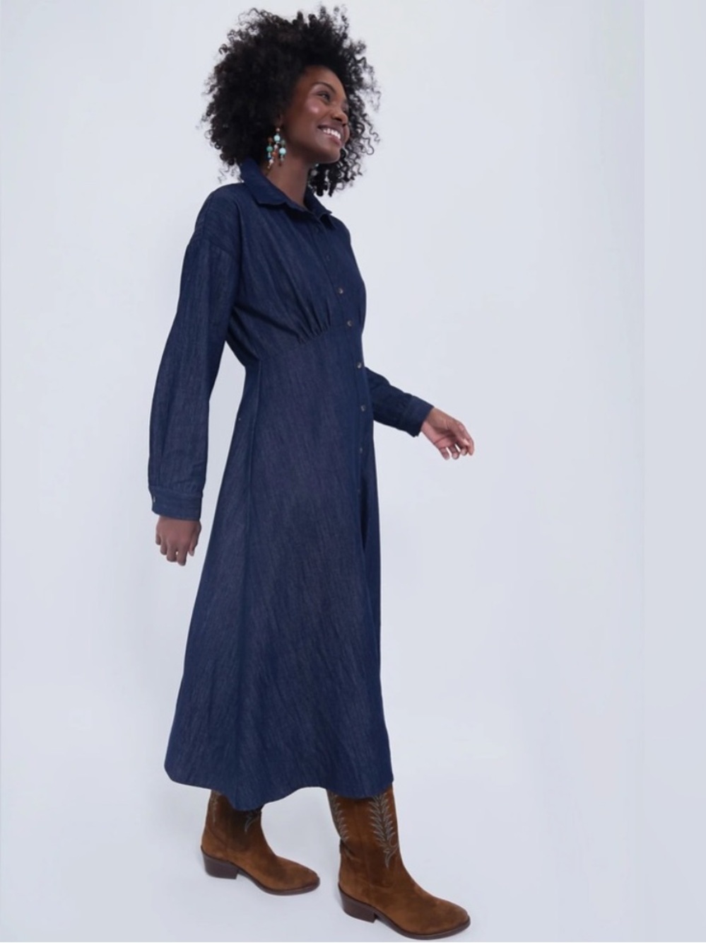 TUCKERNUCK Allyson Long Sleeve Denim Jean Dress Button Front Dark Wash Sz M